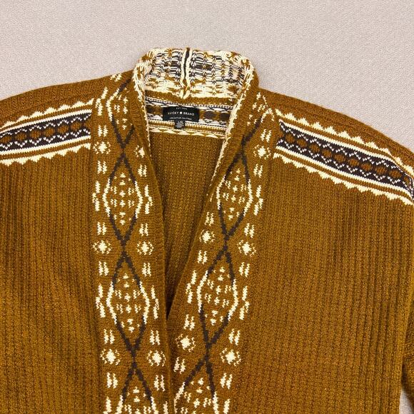 Lucky Brand Cardigan Sweater Womens Large Brown Fair Isle Ski Southwest Knit - Picture 3 of 9